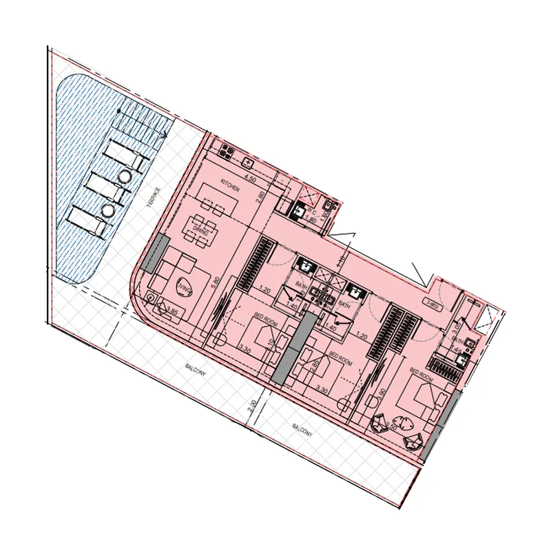 Binghatti Flare 3 bed floor plan, 2,253 sqft