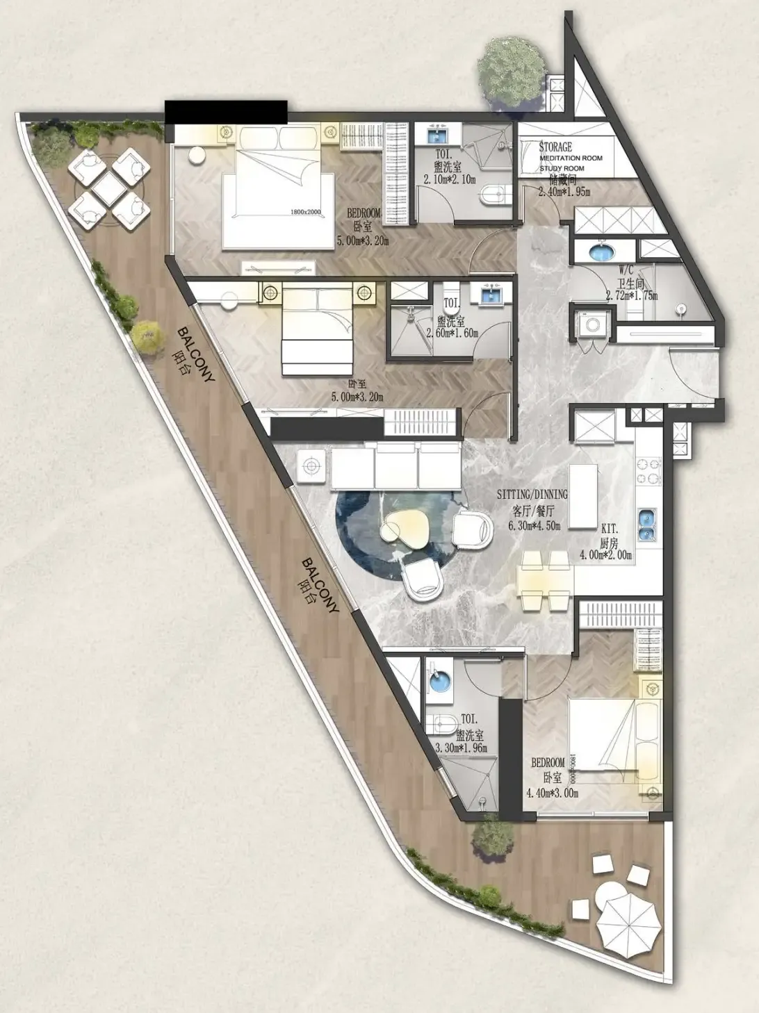 Forest City 2 3 bed floor plan, 1,766 sqft