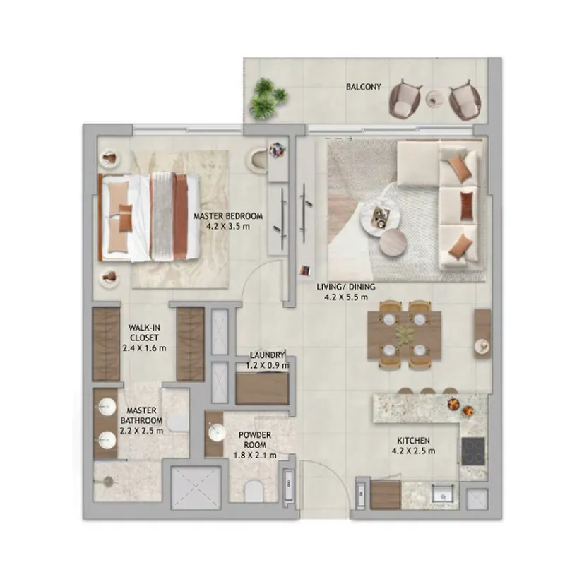 Verdes by Haven 1 bed floor plan, 721 sqft