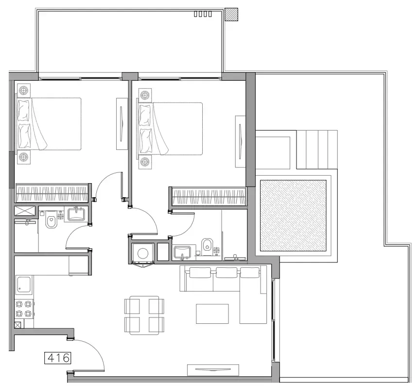Trevino 2 bed floor plan, 1,307 sqft