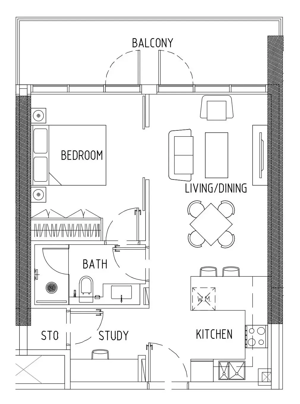 Damac District 1 bed floor plan, 702 sqft