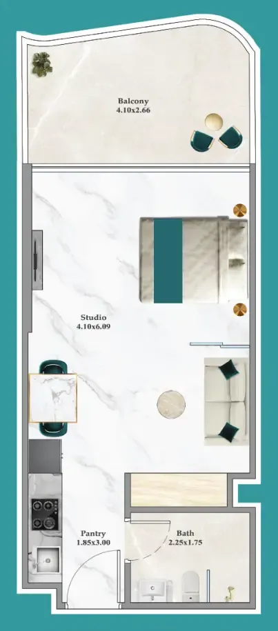 Breez Studio floor plan, 411 sqft