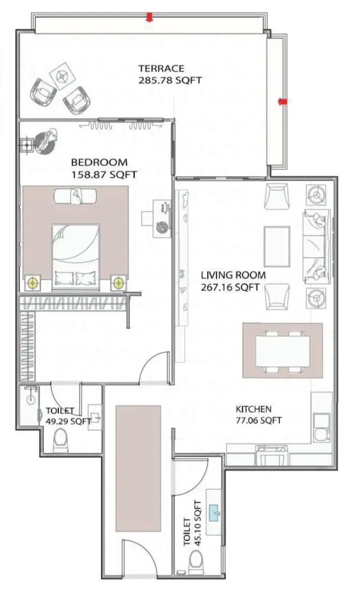 Ajman Creek Towers 1 bed floor plan, 1,330 sqft