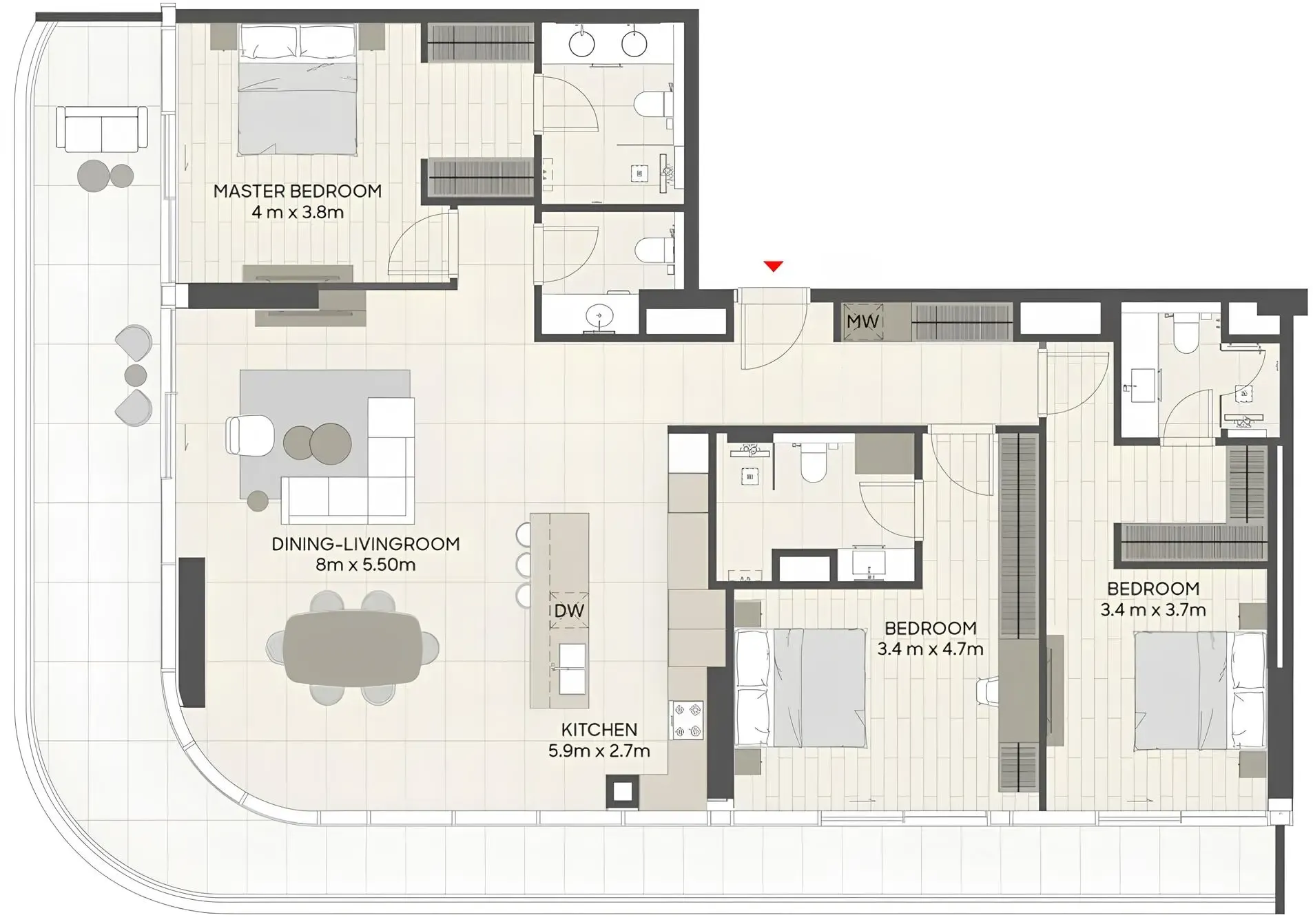 LIV Oceanside 3 bed floor plan, 2,373 sqft