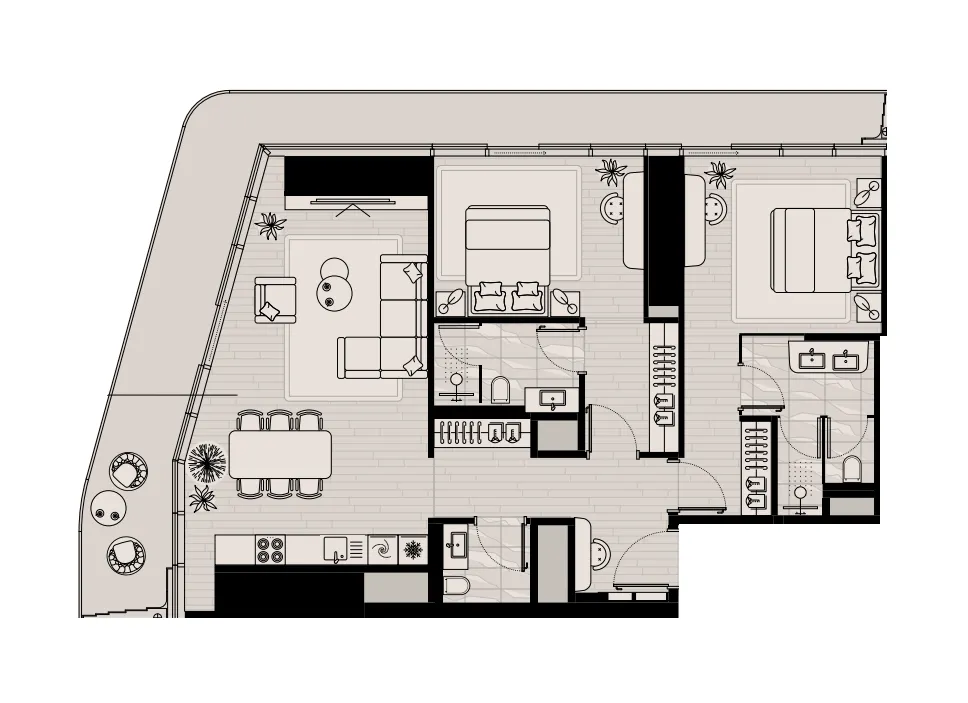 LIV Maritime 2 bed floor plan, 1,599 sqft