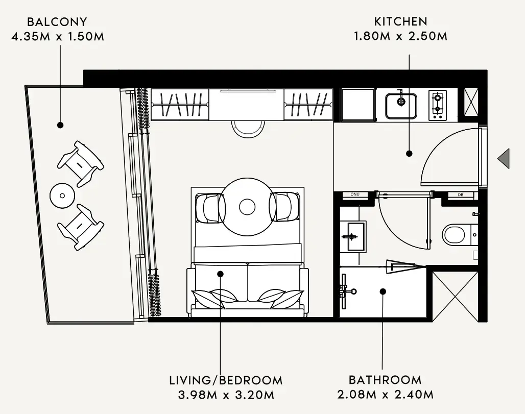 Azizi Milan Studio floor plan, 345 sqft