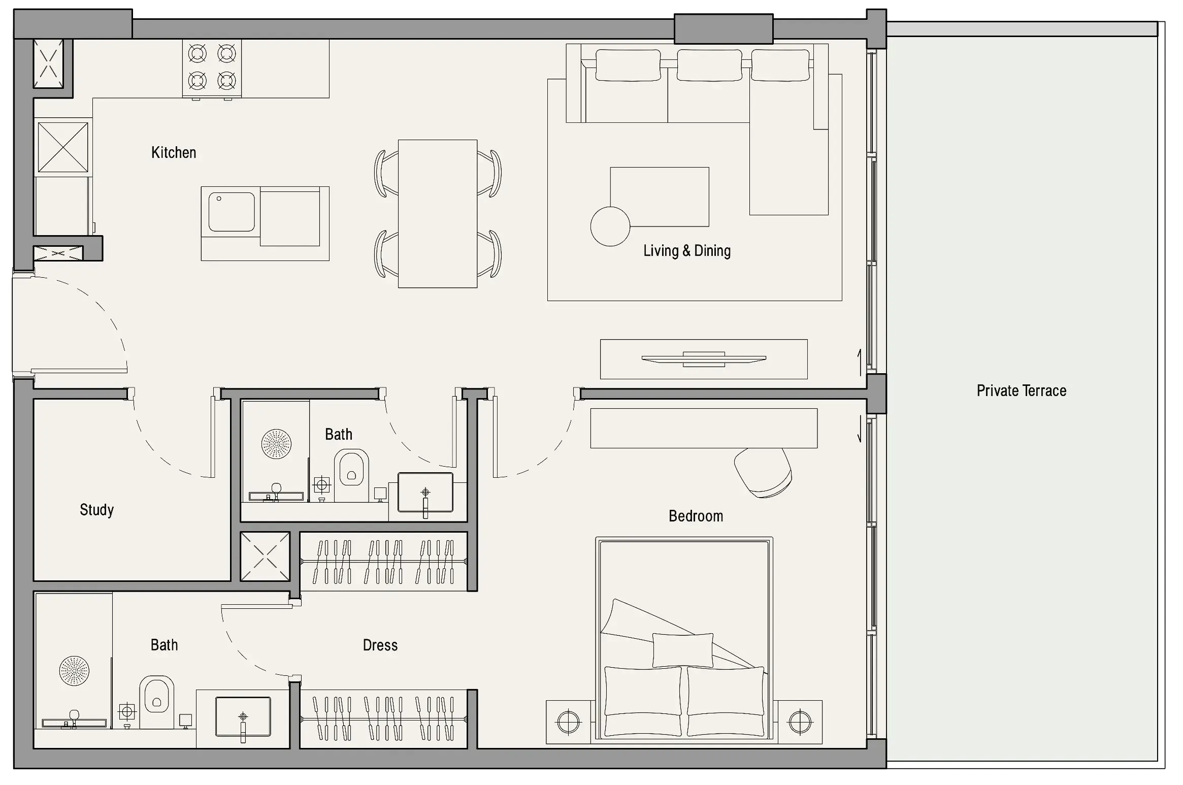 113 Residences by Iman 1 bed floor plan, 915 sqft