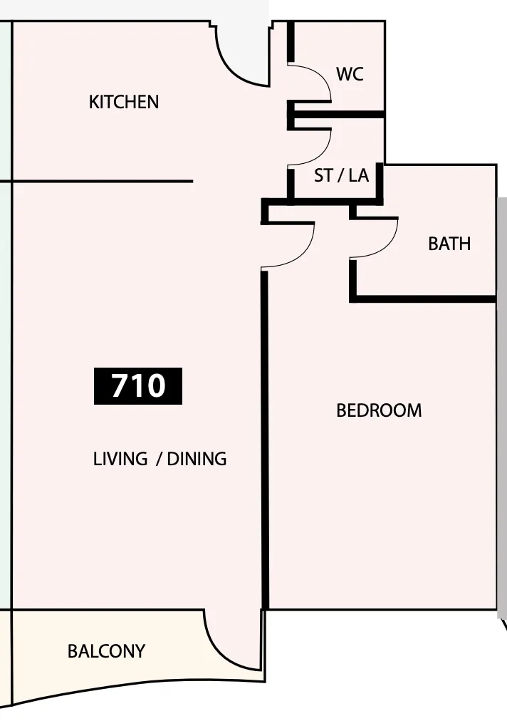 Paradise View 1 1 bed floor plan, 776 sqft