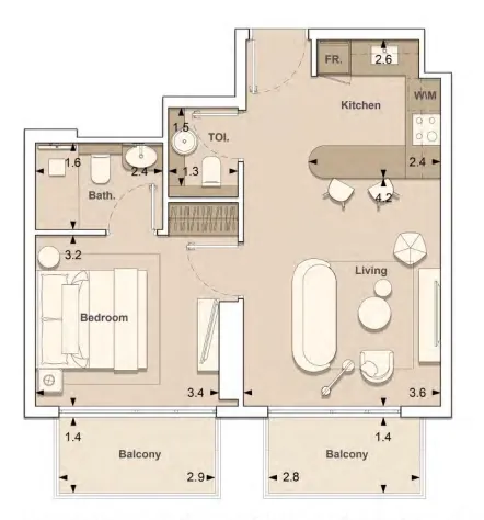 Lume Residences 1 bed floor plan, 595 sqft