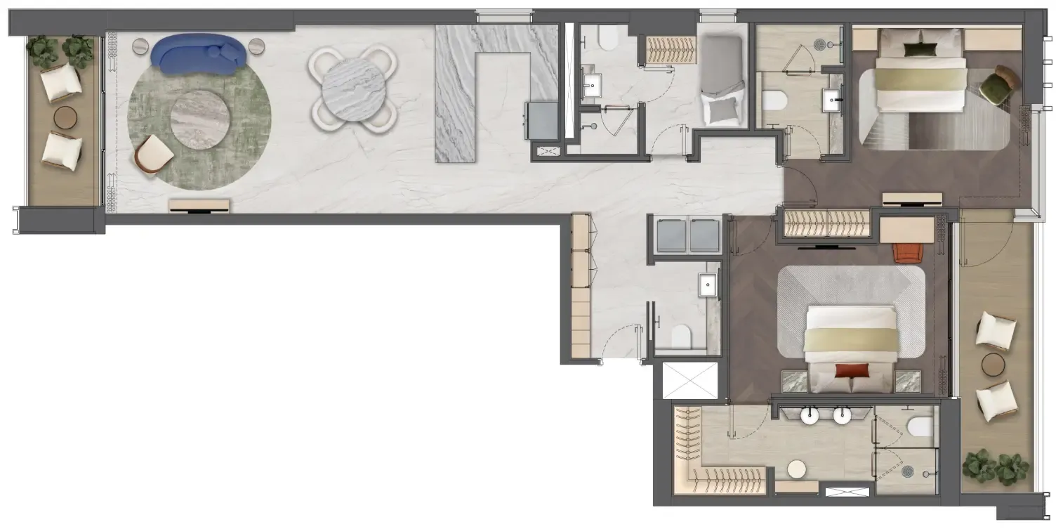 Mas Barsha Residency 2 bed floor plan, 1,589 sqft
