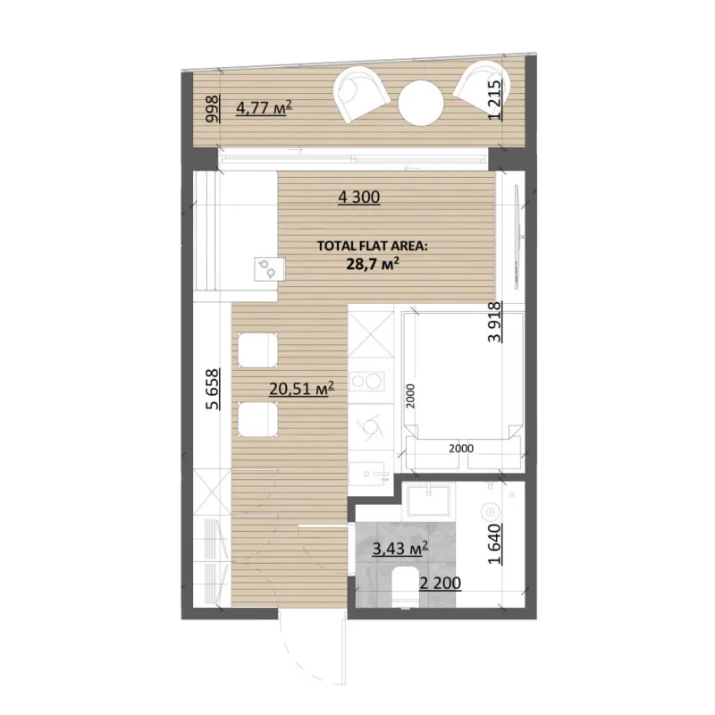 TAO Club House Studio floor plan, 312 sqft