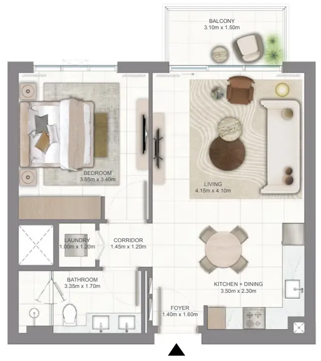 Golf Vale 1 bed floor plan, 993 – 1,070 sqft