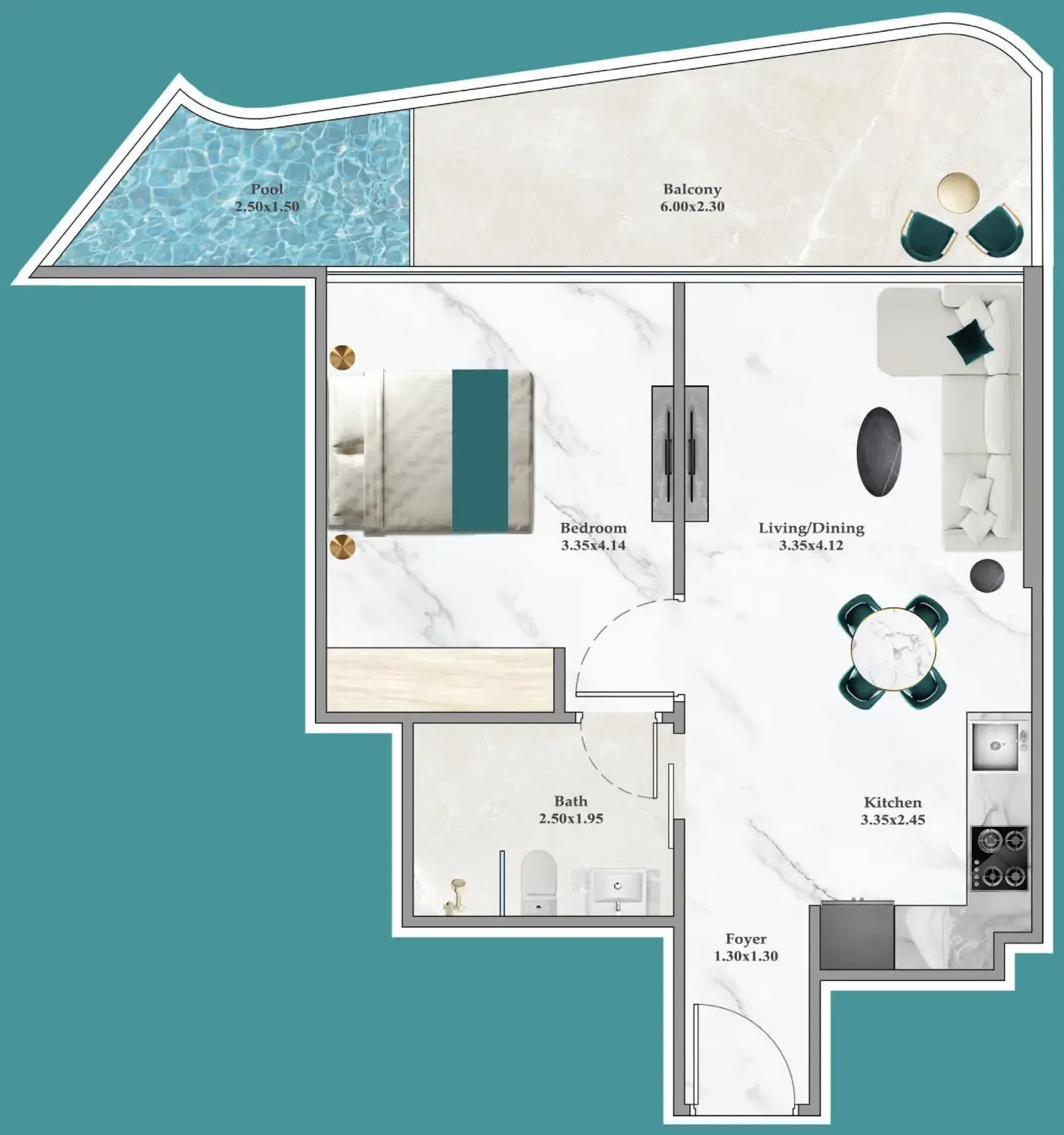 Breez 1 bed floor plan, 623 sqft