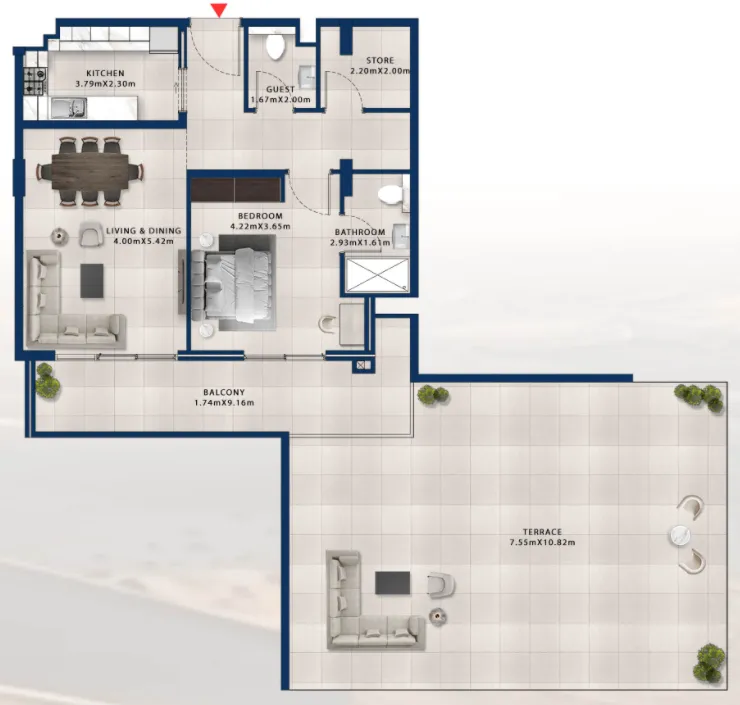 Asayel Avenue 1 bed floor plan, 1,871 sqft