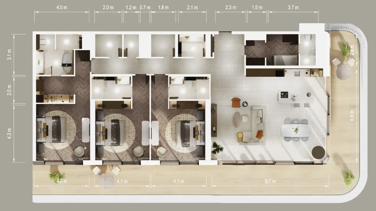 The Arthouse 3 bed floor plan, 3,088 sqft
