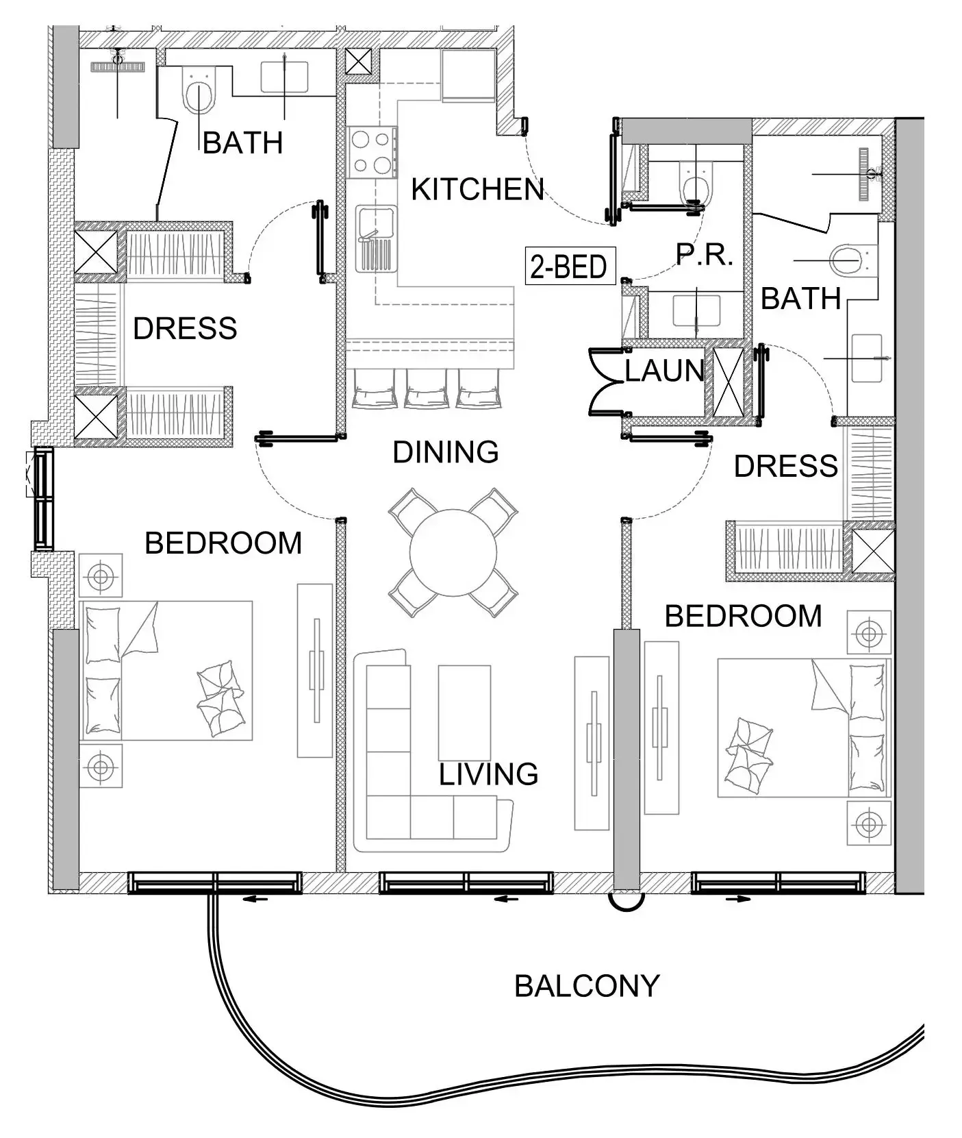 Valencia 2 bed floor plan, 1,165 sqft
