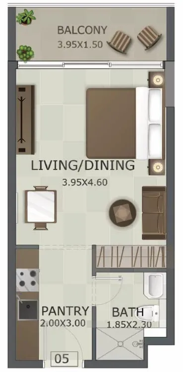 Regal Crest Studio floor plan, 412 sqft