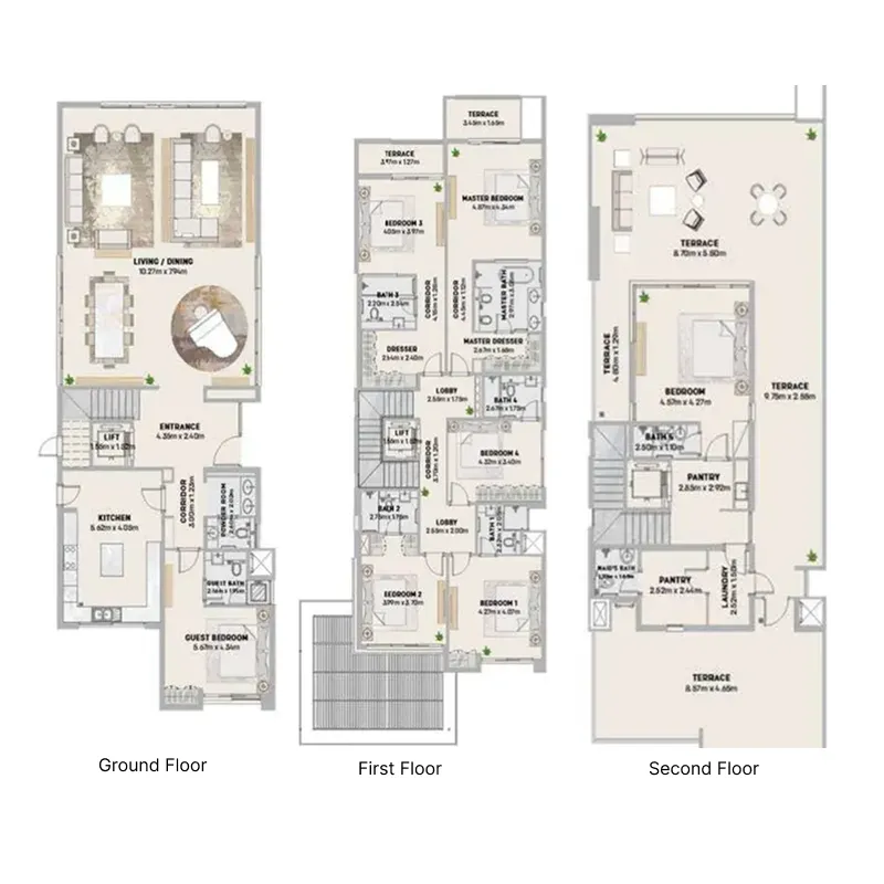 Sun Island Villas 7 bed floor plan, 5,120 sqft