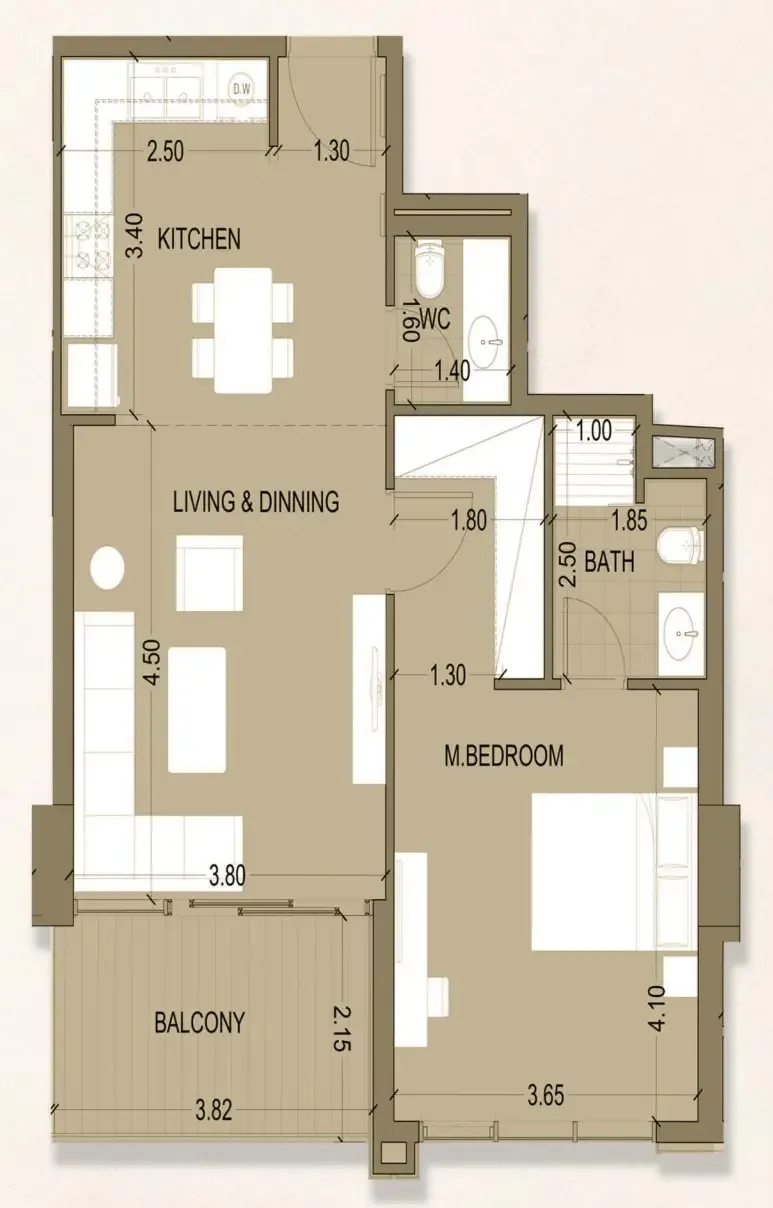 Celia Homes 1 bed floor plan, 758 sqft