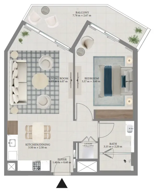 Fior 1 1 bed floor plan, 891 sqft