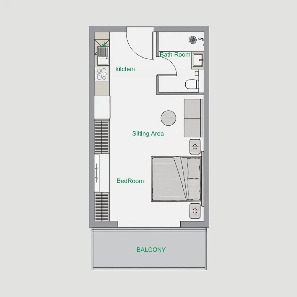 The Central Downtown Studio floor plan, 470 sqft
