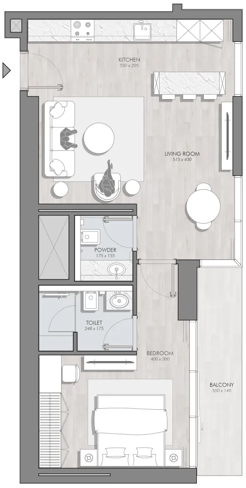 Avant Garde Residences 2 1 bed floor plan, 727 sqft