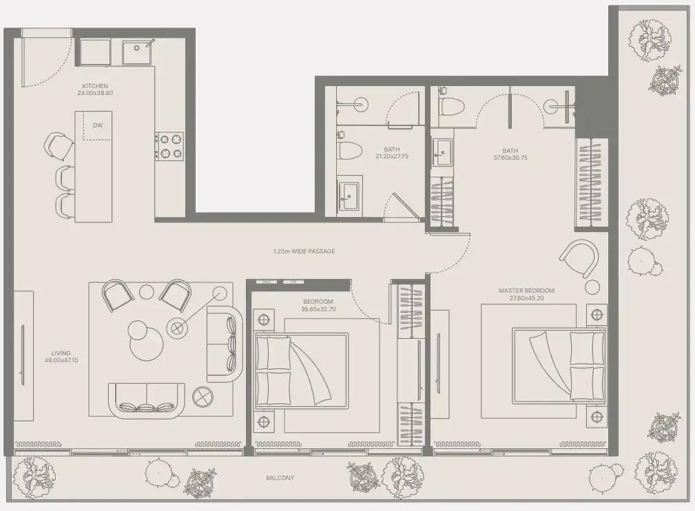 Bond Enclave 2 bed floor plan, 1,372 sqft