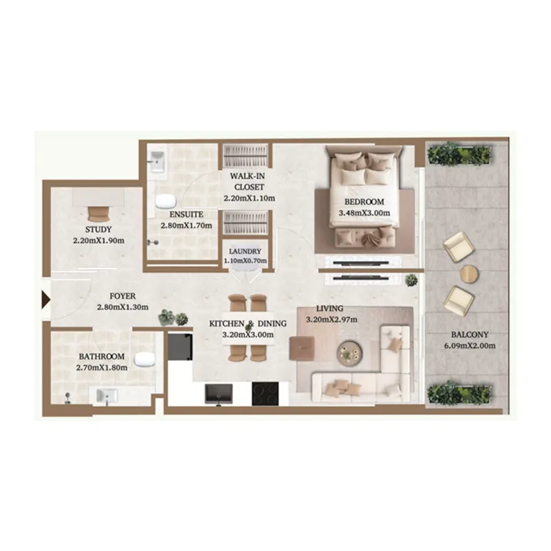 Arthouse Private Residences 1 bed floor plan, 747 sqft