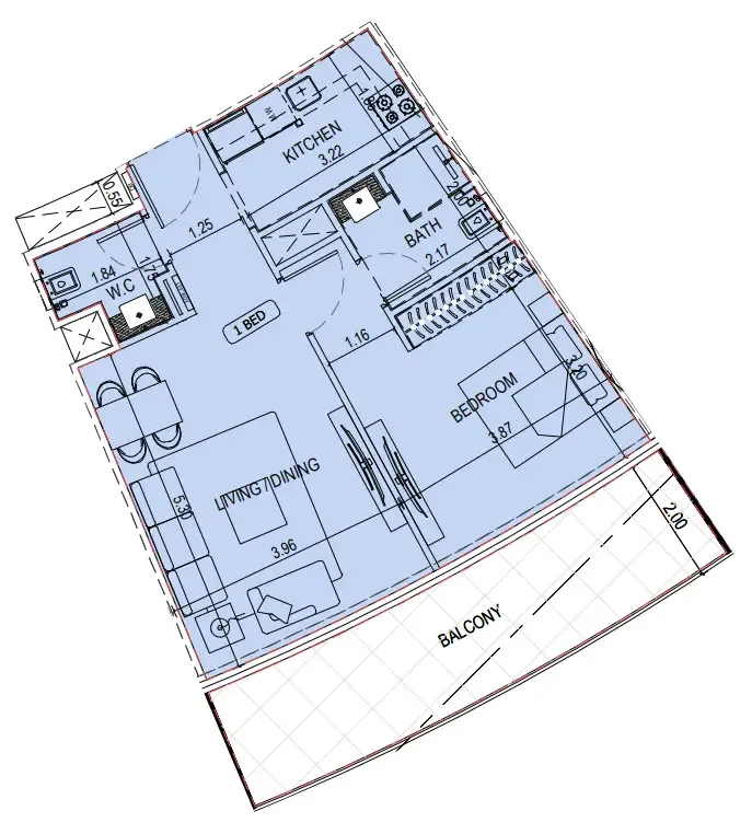 Binghatti Sky Terraces 1 bed floor plan, 782 sqft