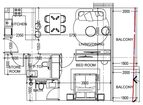 Al Haseen Residences 6 1 bed floor plan, 759 sqft