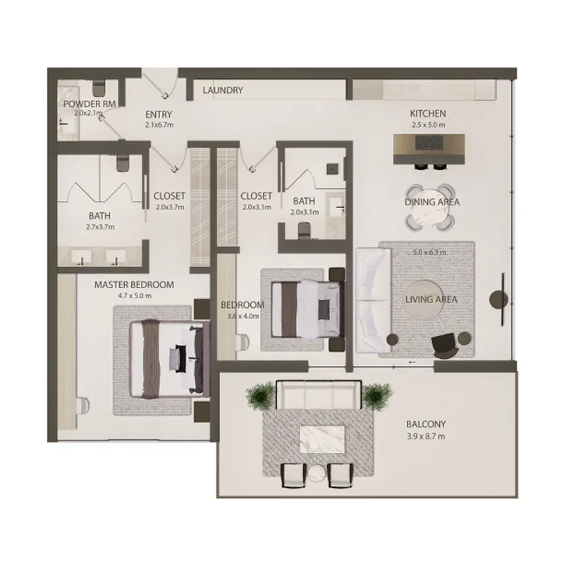 Omoria Private Residences 2 bed floor plan, 1,708 – 2,025 sqft