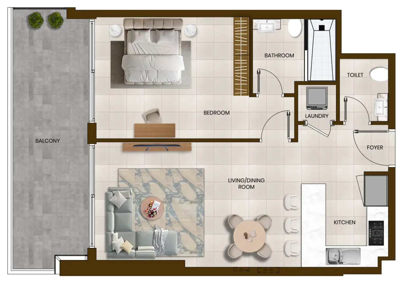 Butterfly Towers 1 bed floor plan, 848 sqft