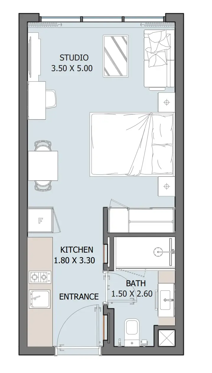 Oceana Studio floor plan, 315 sqft