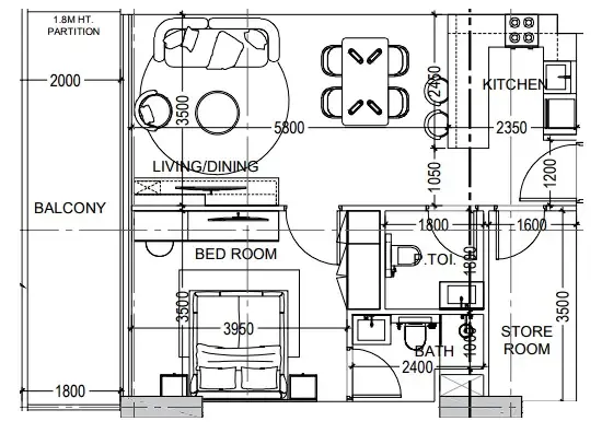 Al Haseen Residences 6 1 bed floor plan, 791 sqft