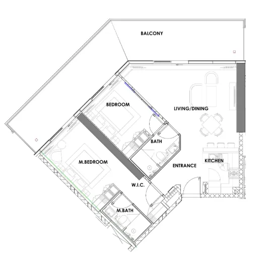 Golf Greens 2 bed floor plan, 1,337 – 1,340 sqft