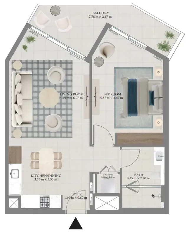Fior 1 1 bed floor plan, 891 sqft