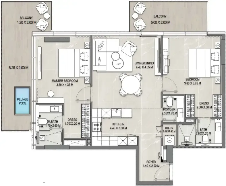 Allegro Park 2 bed floor plan, 1,176 – 1,268 sqft