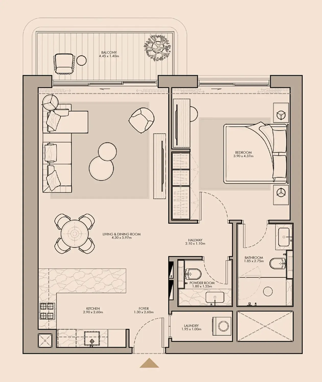 Nourelle 1 bed floor plan, 870 sqft