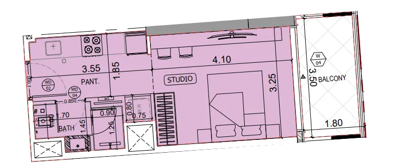 Binghatti Hillside Studio floor plan, 361 sqft