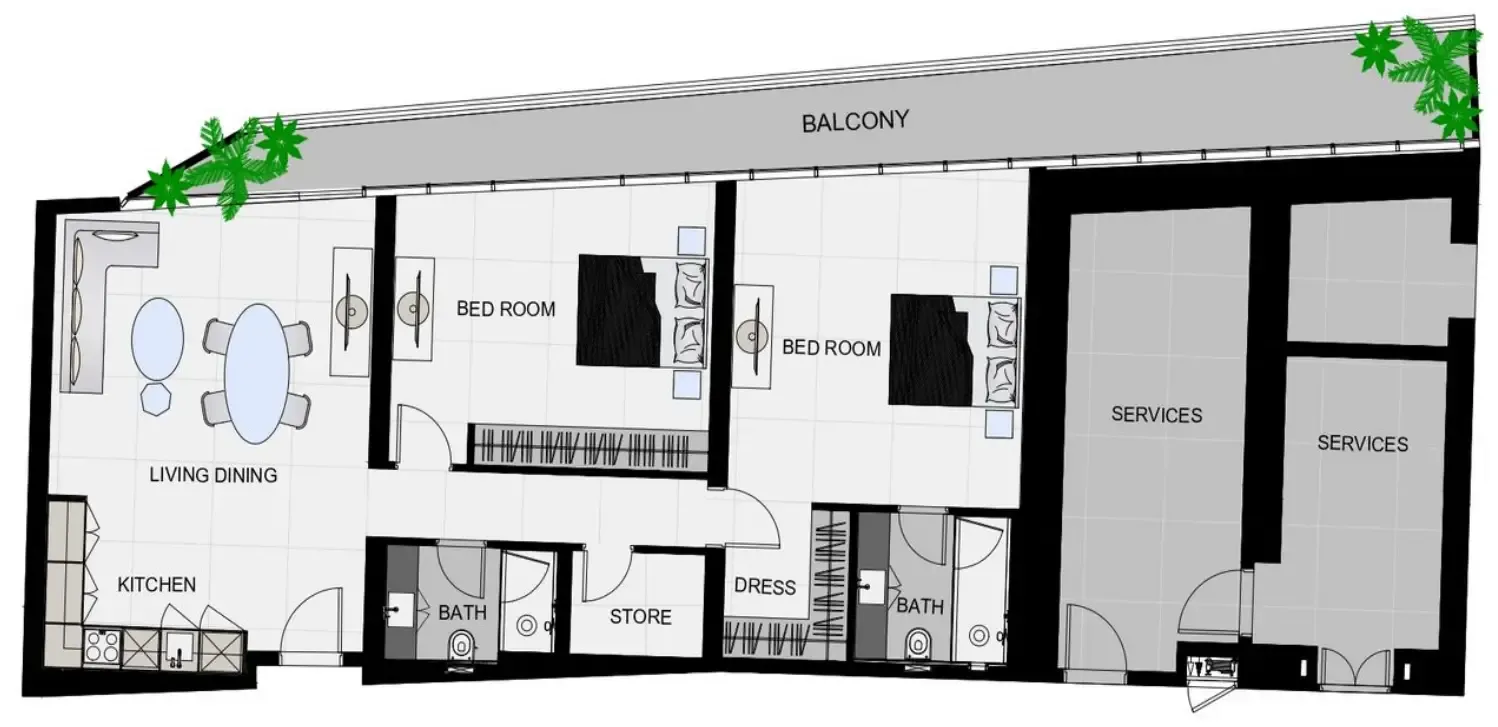 The Community Sports Arena 2 bed floor plan, 1,499 sqft