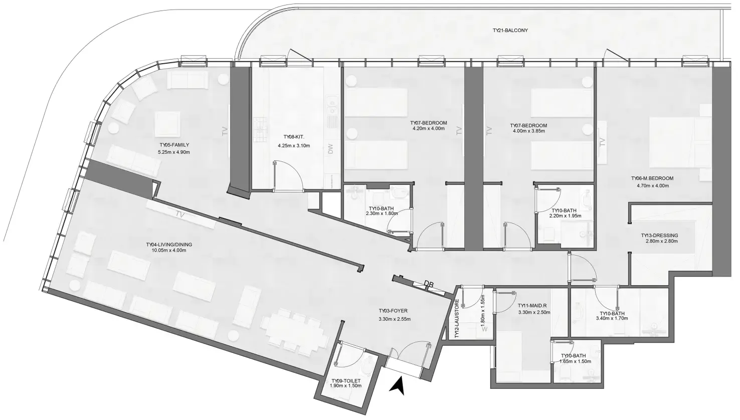 Joud Tower 3 bed floor plan, 2,800 – 2,849 sqft