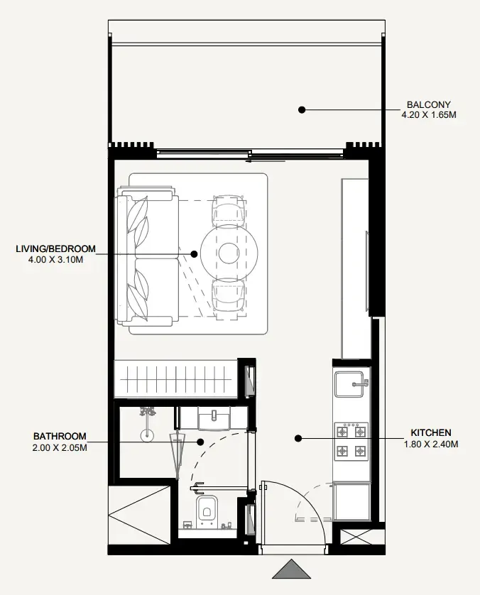 Azizi Abraham Studio floor plan, 349 sqft