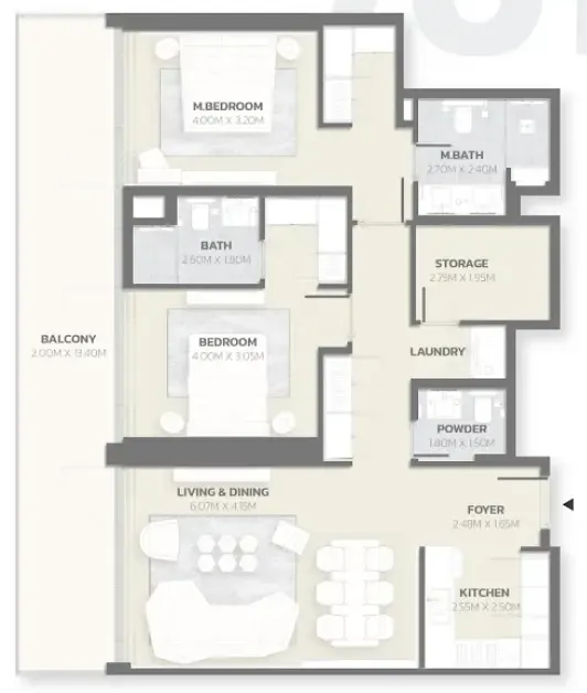 Tonino Lamborghini Residences 2 bed floor plan, 1,480 sqft