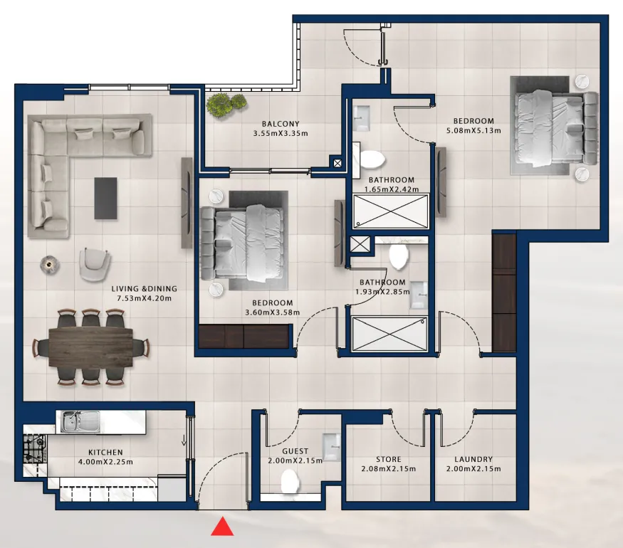 Asayel Avenue 2 bed floor plan, 1,558 sqft