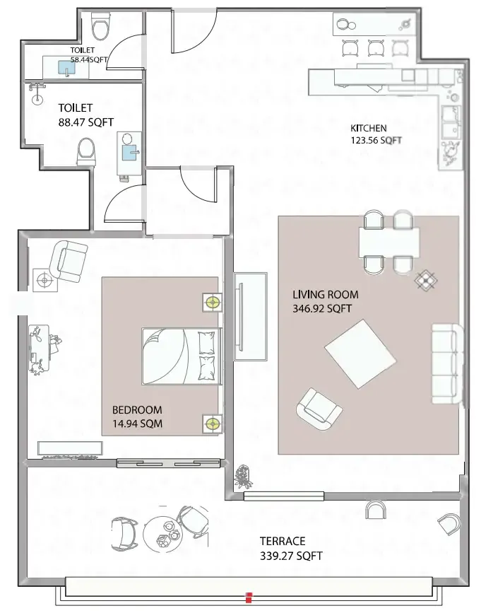 Ajman Creek Towers 1 bed floor plan, 1,909 sqft