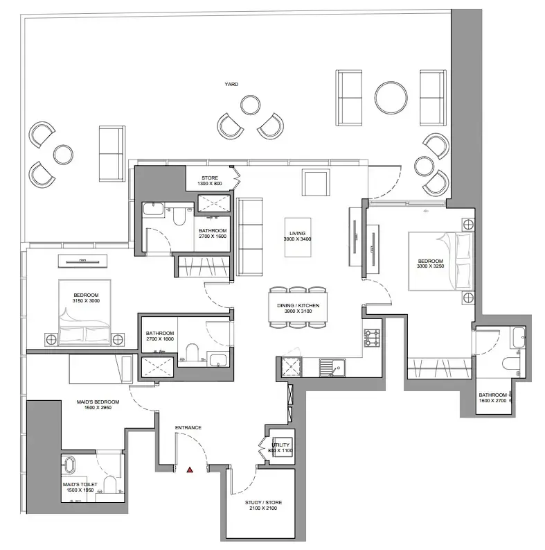 Skyscape 2 bed floor plan, 2,052 sqft