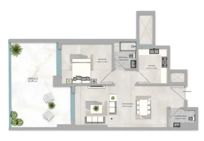 Azha Views Residences 1 bed floor plan, 1,160 sqft