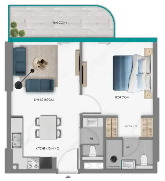 Samana South Haven 1 bed floor plan, 625 – 673 sqft