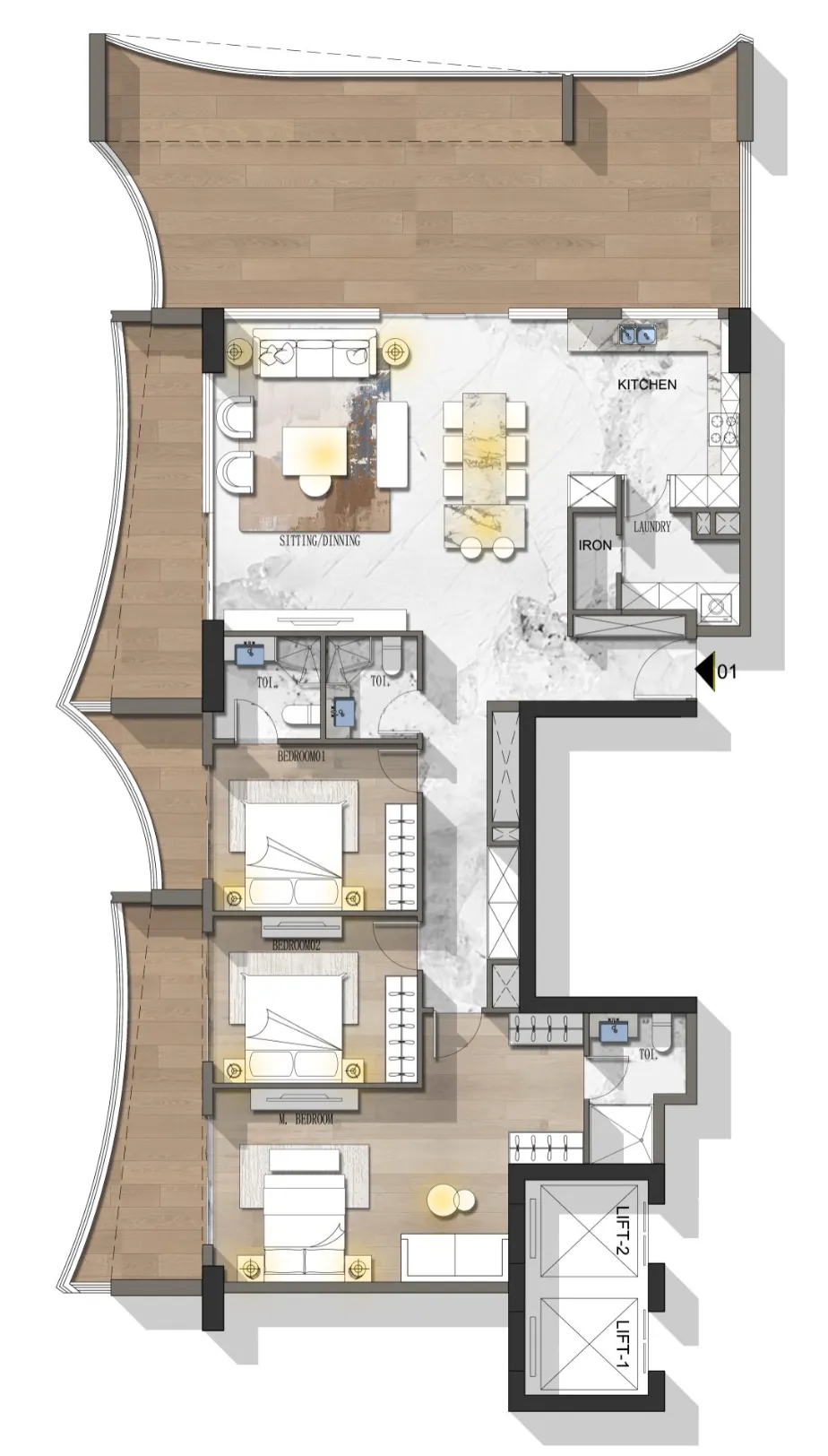 Stamn Nautis Residences 3 bed floor plan, 2,436 – 2,446 sqft