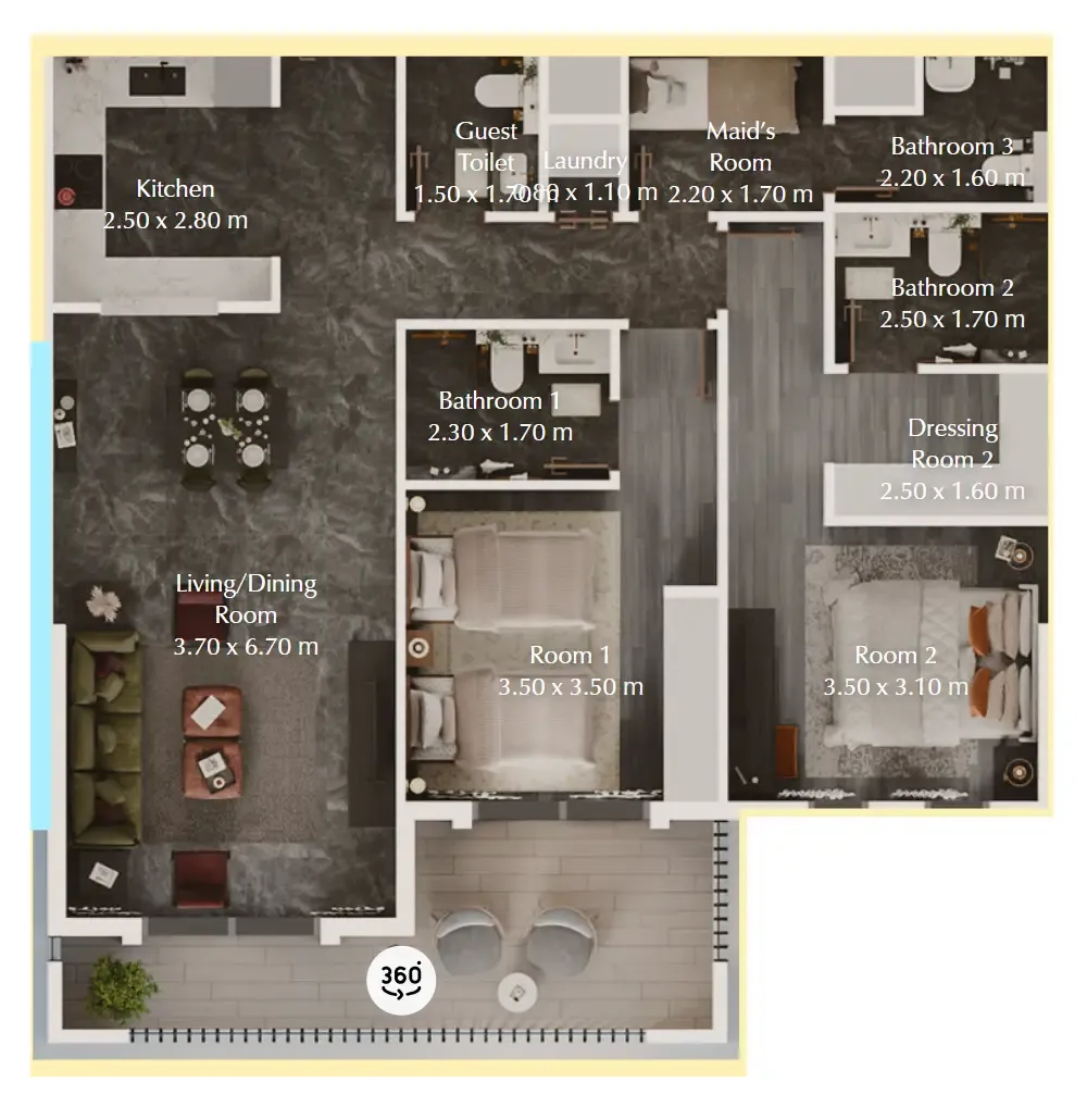 Bab Al Qasr Garden Residences 65 2 bed floor plan, 1,171 sqft